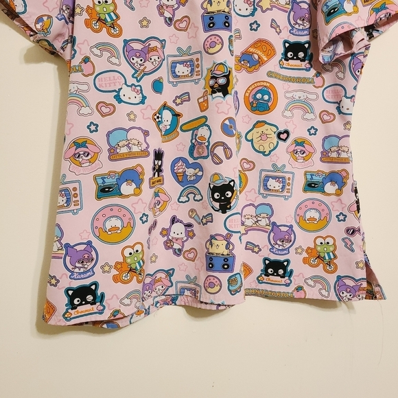 Hello Kitty | Women's Pink V-Neck Medical Scrubs Tooniforms Top (Size 2XL) - Picture 14 of 16